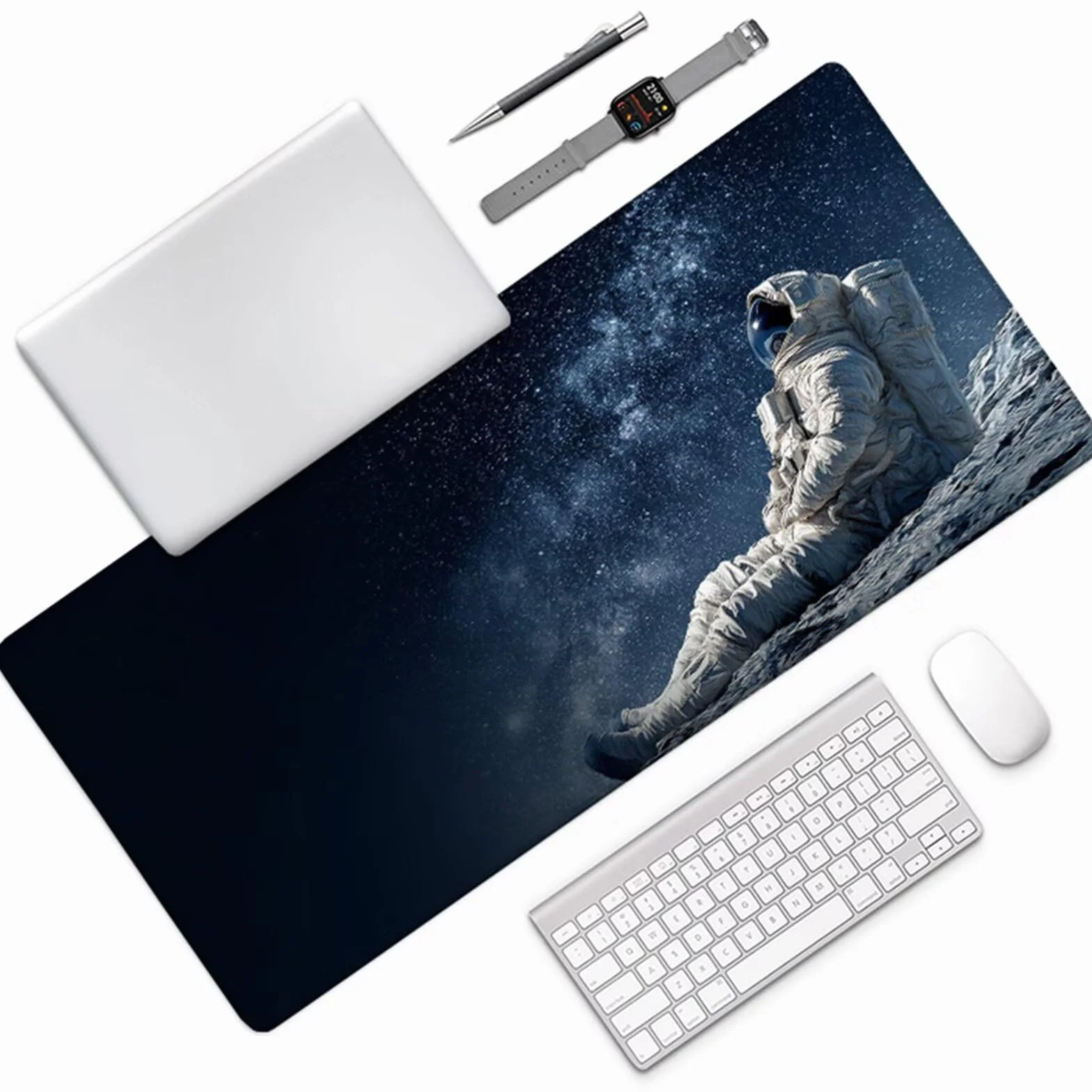 Podkładka pod mysz XXL astronauta, gwiaździste niebo podkładka na biurko 1000 x 500 x 3 mm, podkładka pod mysz do gier z gumową podstawą, poprawia dokładność i szybkość, duża podkładka na biurko, K