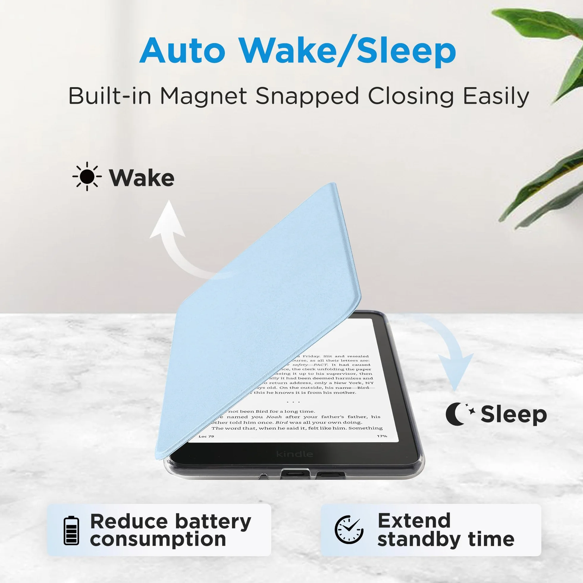 SESENSE Odłączane magnetyczne etui do Kindle 6'' 2024 i 2022 (11 generacji), smukłe etui z PU Shell Cover z automatycznym budzeniem/uśpieniem, jasnoniebieskie