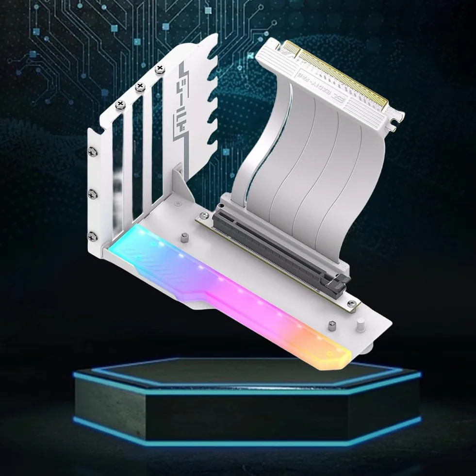 Pionowy uchwyt na kartę graficzną z kablem Riser PCI-E 4.0 X16 15 cm, uchwyt na kartę graficzną GPU, uchwyt na kartę graficzną pod kątem prostym 90 stopni (biały)