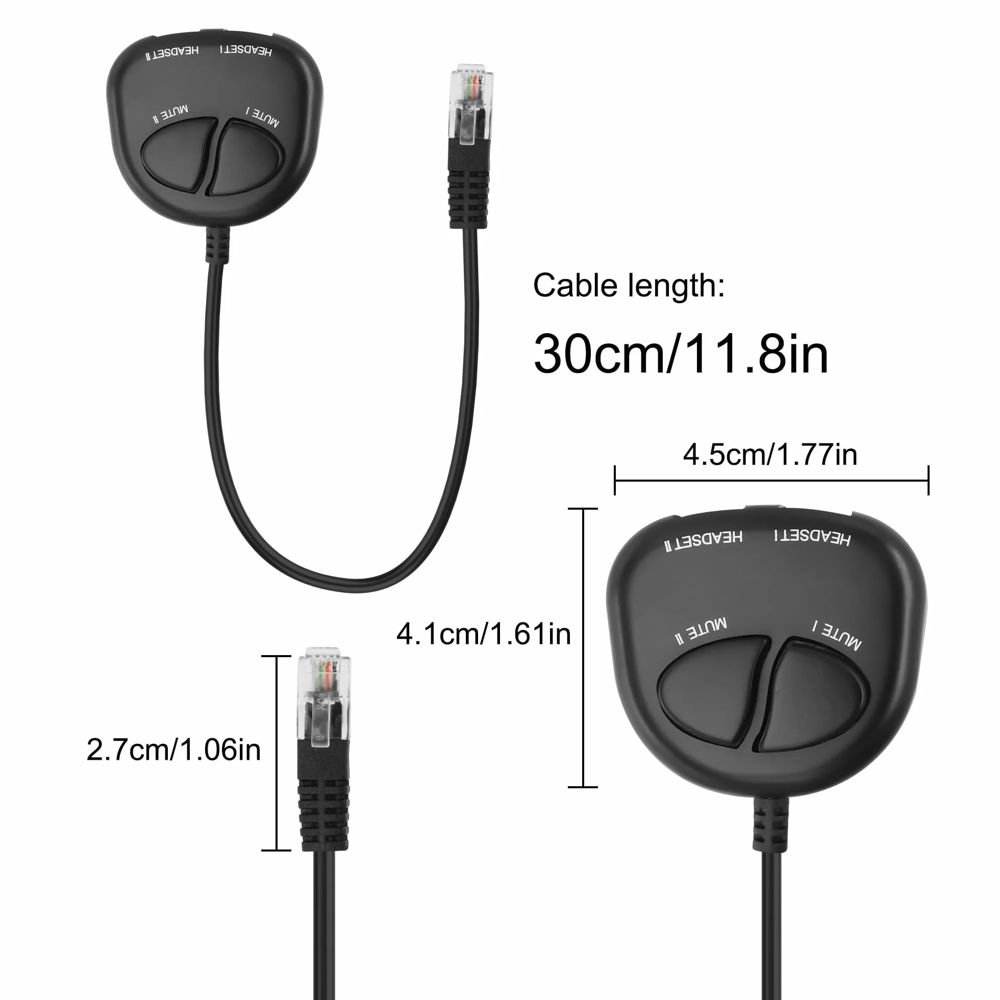 XMSJSIY Kabel adapterowy RJ9 do telefonu, kabel rozdzielający 4P4C, kabel telefoniczny Jack Y, z 2 cichymi przyciskami, do centrum telefonicznego, 30 cm (2 wyciszenia)