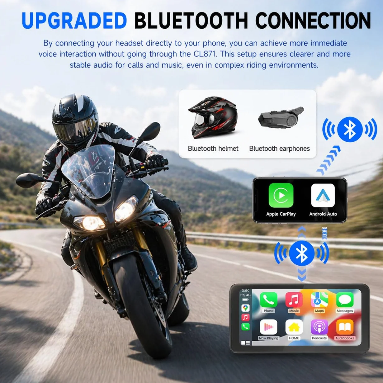 Spedal CL871 6,25" ekran motocyklowy CarPlay i Android, wodoszczelny, nawigacja GPS do motocykla, Bluetooth, Siri/G00gle Assistant (CL871)