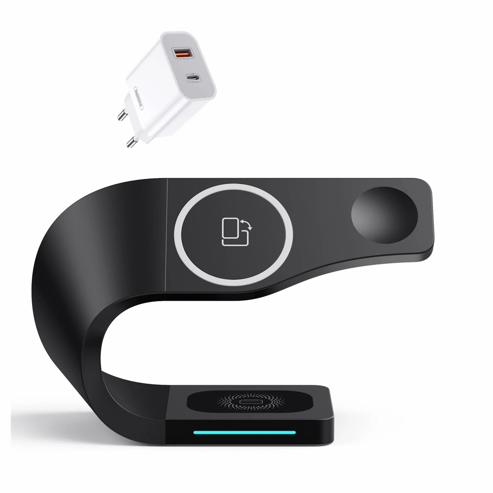 Magnetyczna podstawka ładująca bezprzewodowa 15W indukcyjna uniwersalna stacja dokująca IP14 do szybkiego ładowania słuchawek do telefonu(Black 20W Charger)