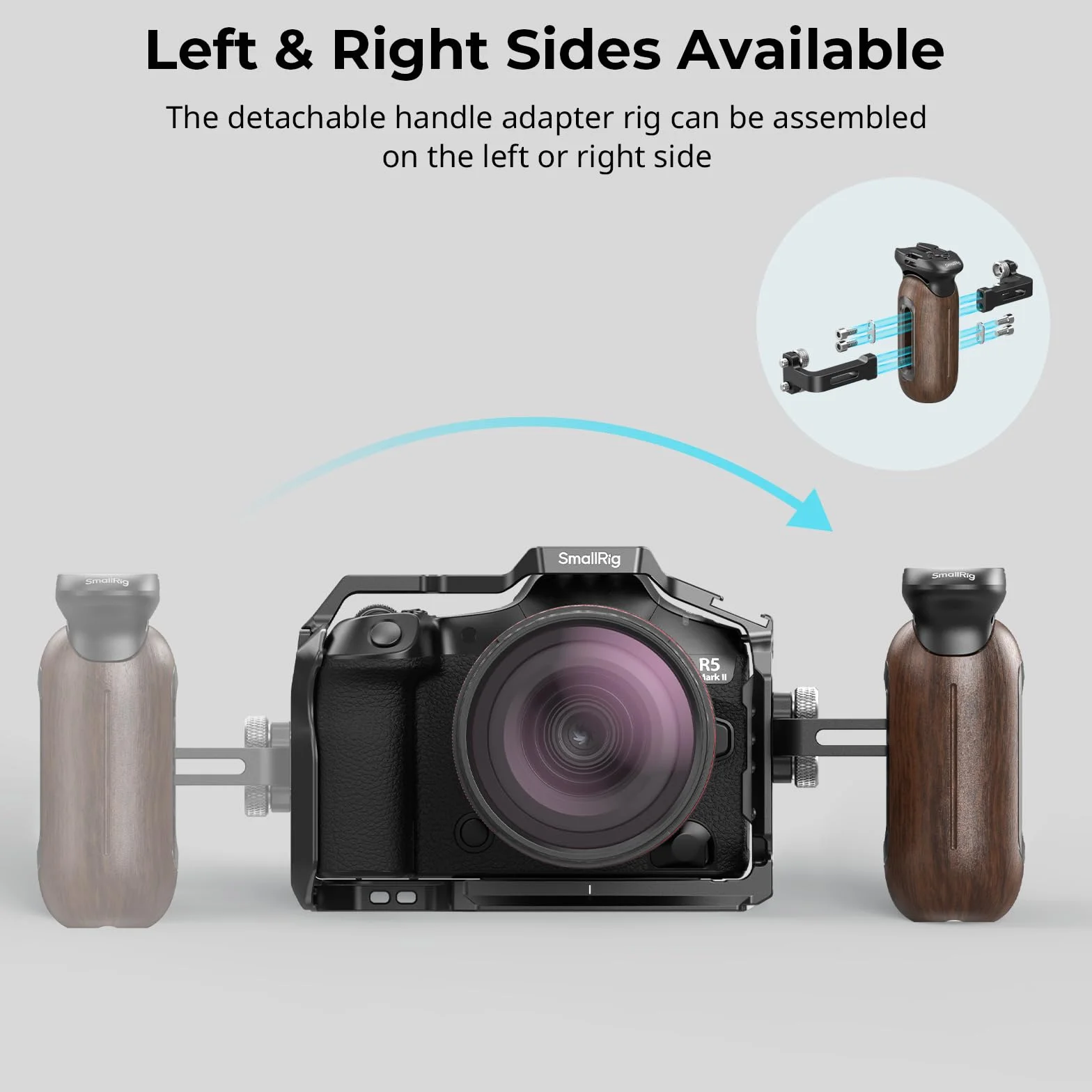 SMALLRIG Drewniany uchwyt boczny do klatek kamerowych z otworami gwintowanymi 1/4"-20, ergonomiczny uchwyt po lewej lub prawej stronie, regulacja pionowa 28 mm / 1,1 cala, udźwig 15 kg / 33,1-5237