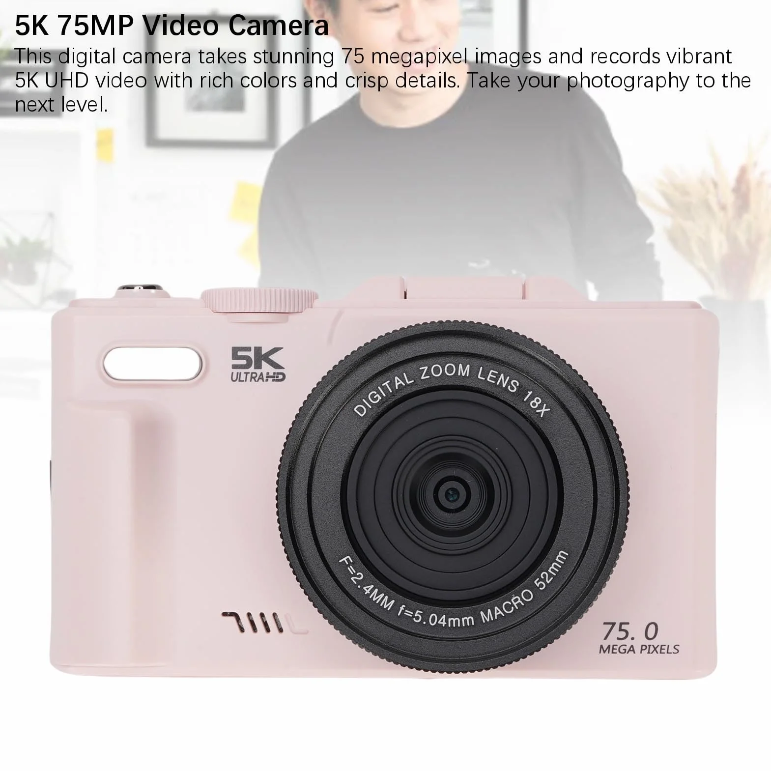 Dpofirs Kamera Cyfrowa 5K do Fotografii, 75MP Autofocus Vlog Camera, 18x Zoom, 3 -calowy Ekran o 180 Stopni, Kompaktowe Wideo, dla Początkujących Nastolatków