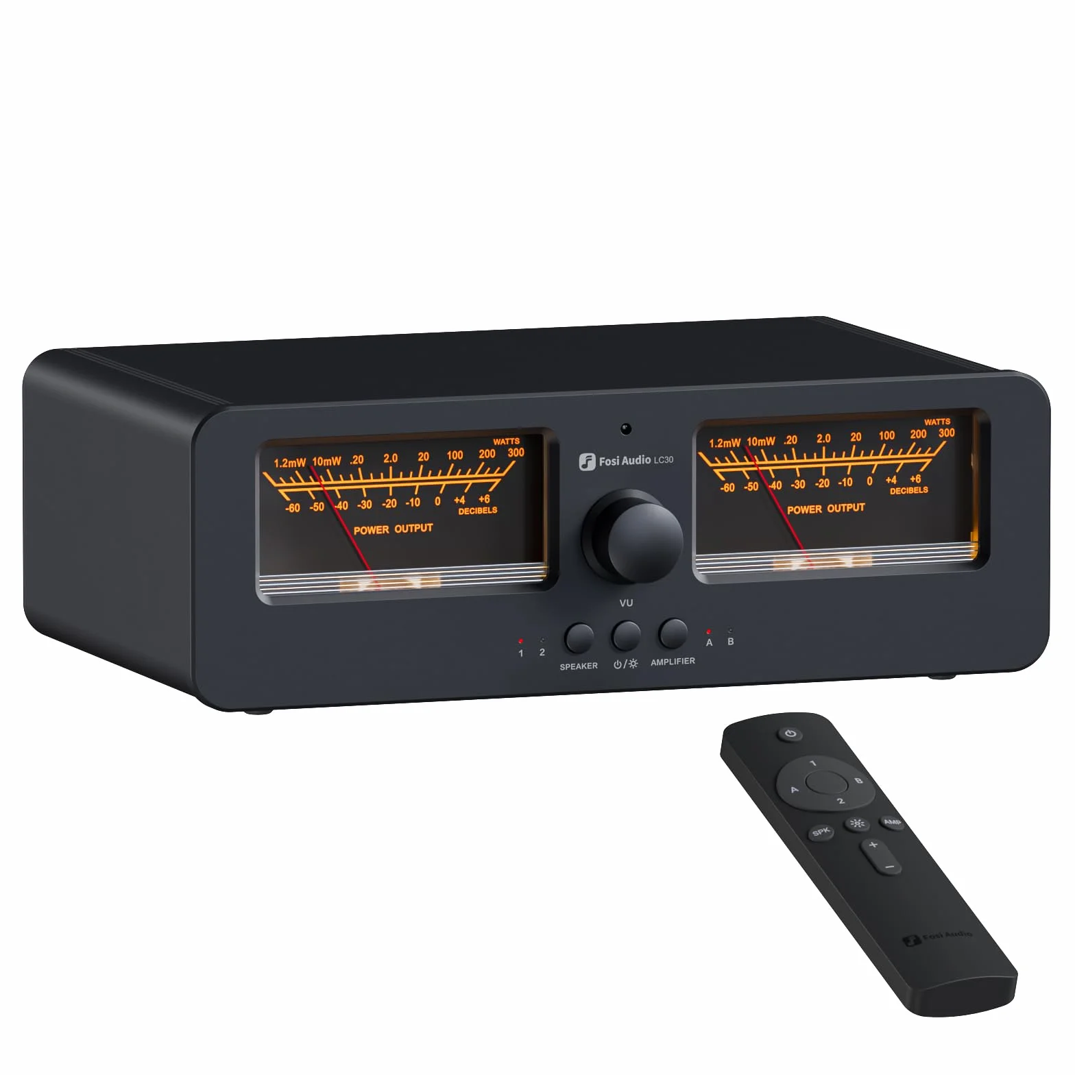 Fosi Audio LC30 czarny podwójny miernik VU Audio Visualizer, przełącznik 2 wejścia 2 wyjścia vintage do wzmacniaczy stereo o dużej mocy, komponent do kina domowego, pilot zdalnego sterowania