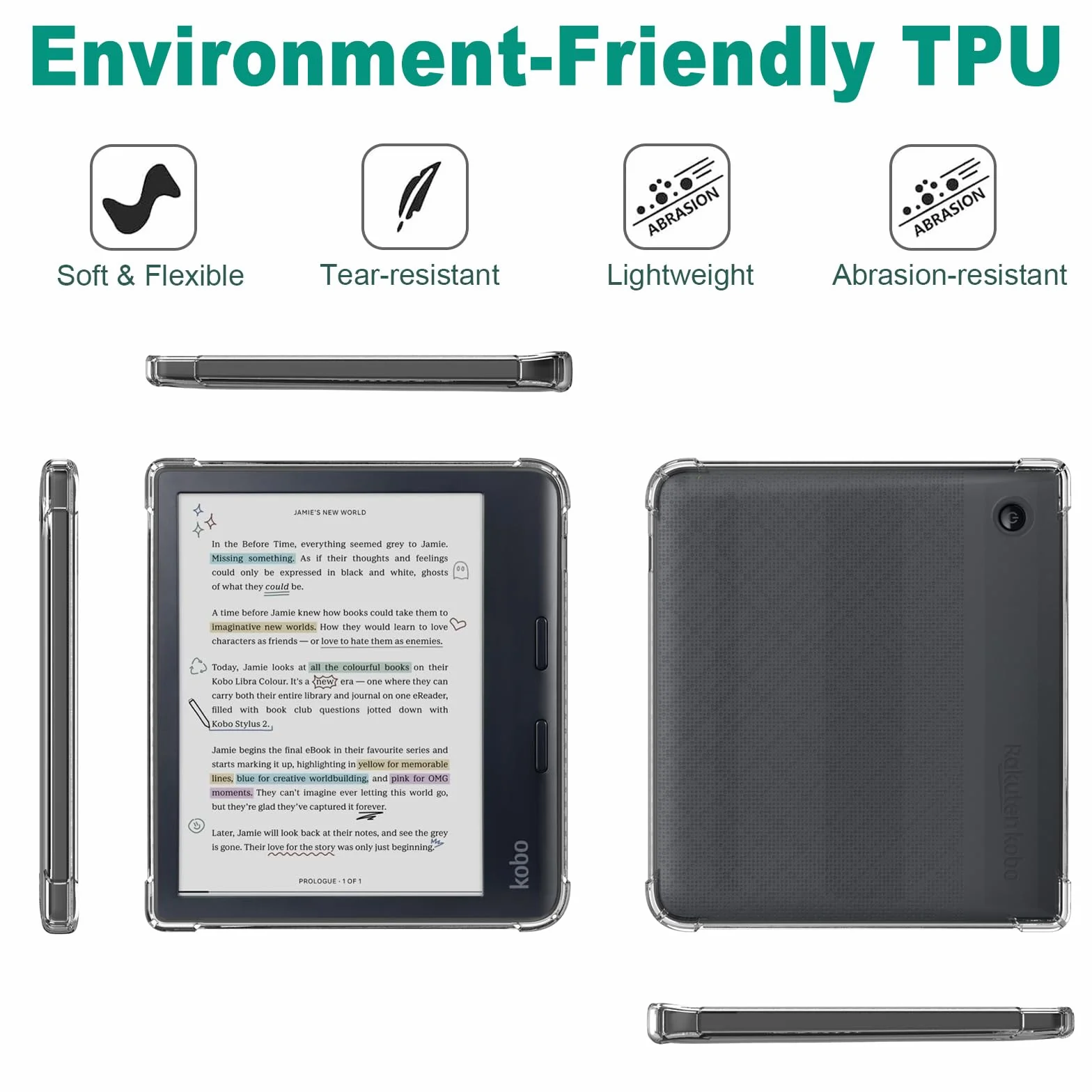 Tenano Przezroczyste Etui do Kobo Libra Colour (Model: N428) 2024 i Tolino Vision Colour – Lekka, Zadrapanioodporna Silikonowa Obudowa