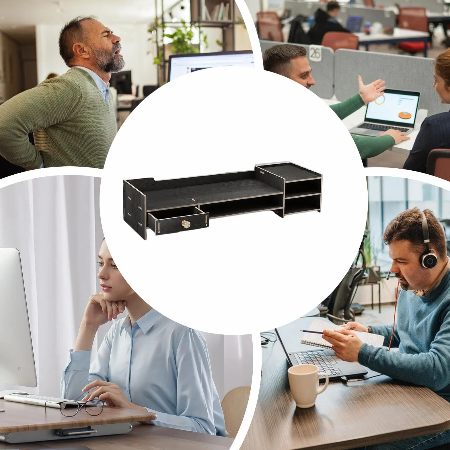 Podstawka Pod Monitor Biurkowy Drewniana Podstawka Na Biurko Pod Monitor | Organizer Na Akcesoria Do Domowego Biura Komputer Laptop Drukator Przybory Szkolne