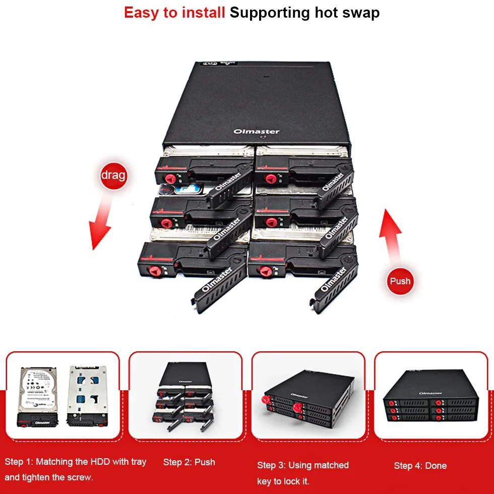 6-kieszeniowa Obudowa Dysku Twardego 6 Gb/s stelaż Mobilny 6 Gb/s na Dysk Twardy 2,5" SSD Obudowa z Wentylatorem Chłodzącym Szafka Typu Hot Swap i Wskaźniki LED do Komputera