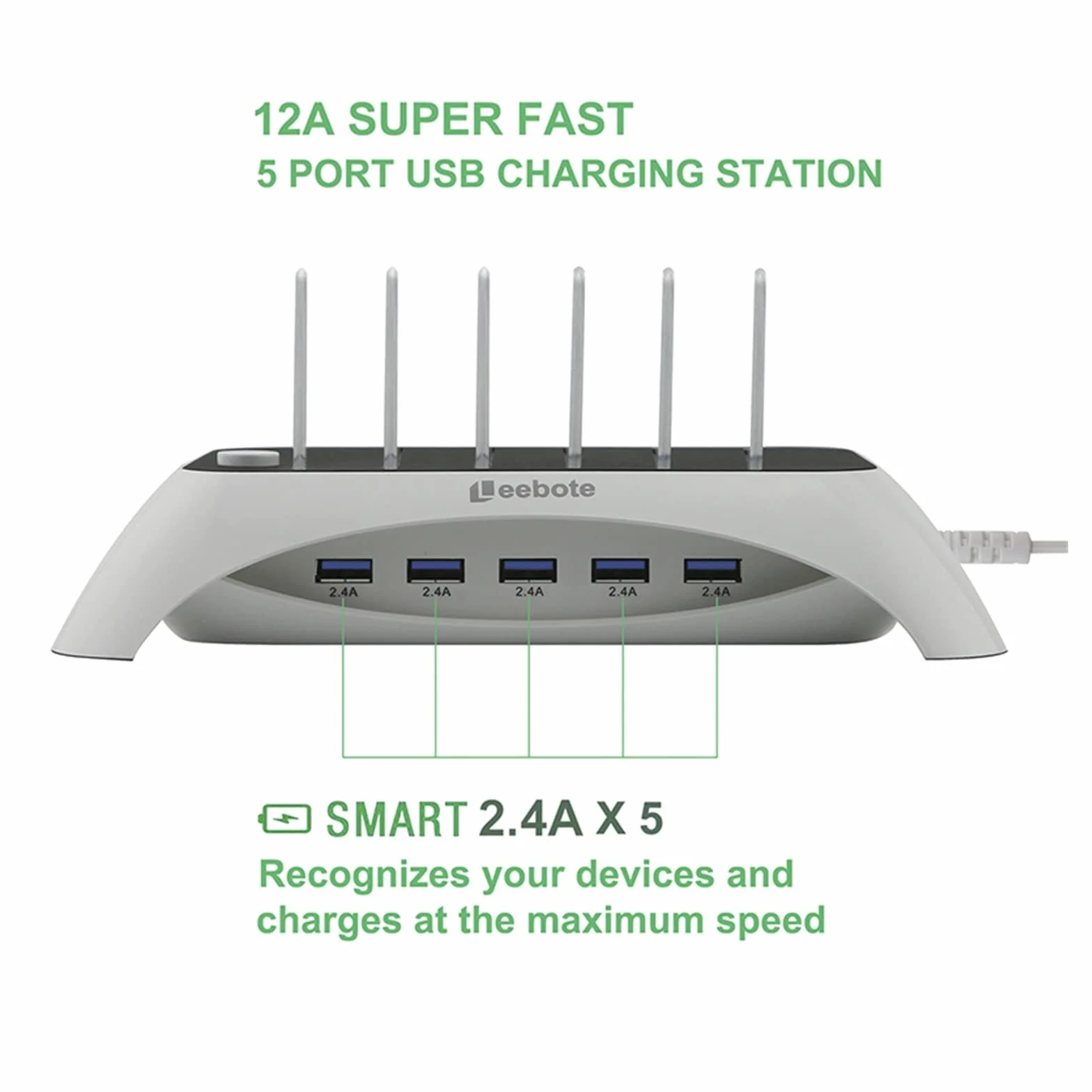 Wielofunkcyjna ładowarka USB, 60W 5-portowa ładowarka USB 12A Stacja dokująca do ładowarki biurkowej Stacja dokująca do ładowania Telefon Zasilacz sieciowy