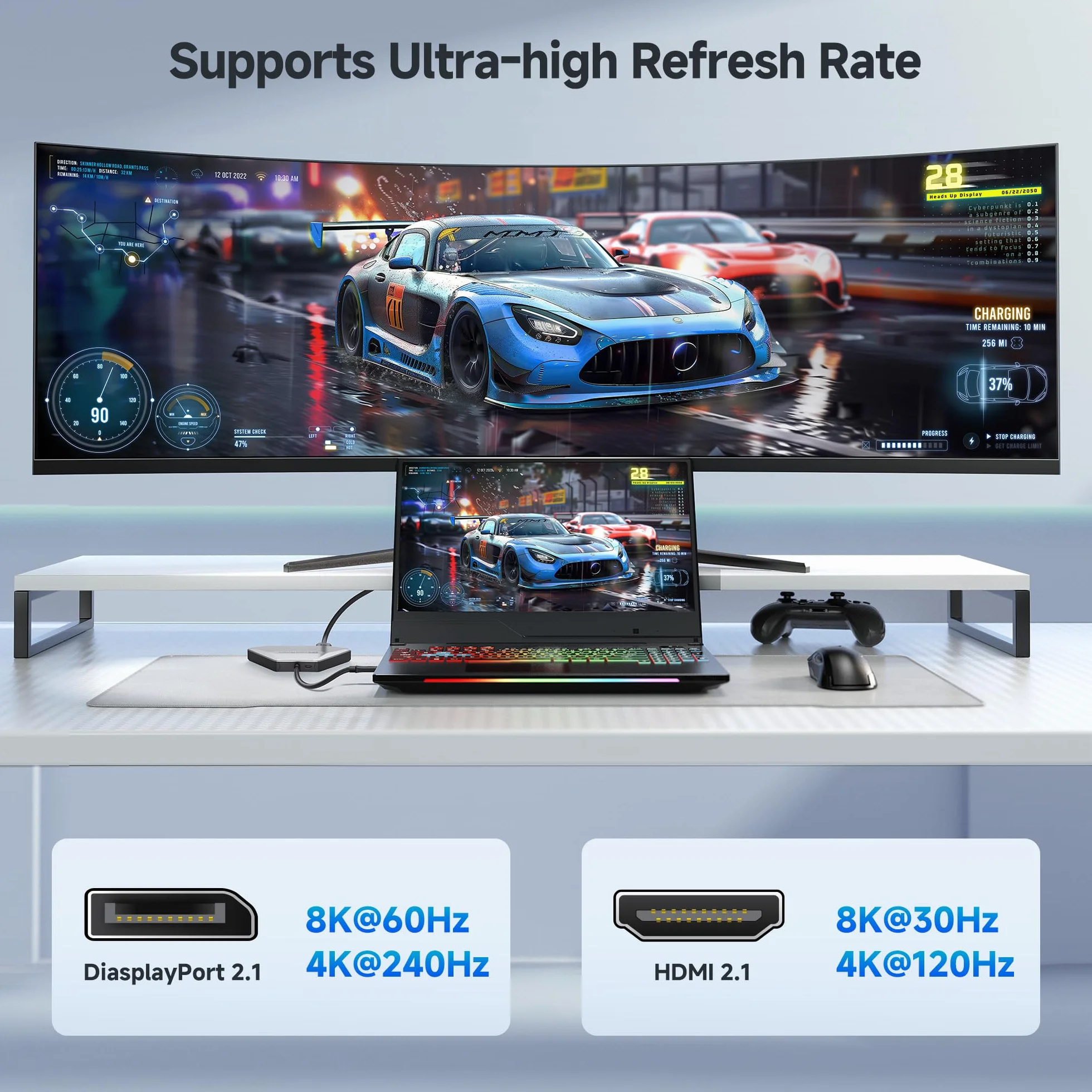 Cable Matters Adapter USB-C MST do 4 monitorów, HDMI/DisplayPort | 8K@60Hz lub 4x 4K@60Hz, ładowanie 140 W, 2x DisplayPort 2.1 i 2x HDMI 2.1, zgodny z Thunderbolt 5/4
