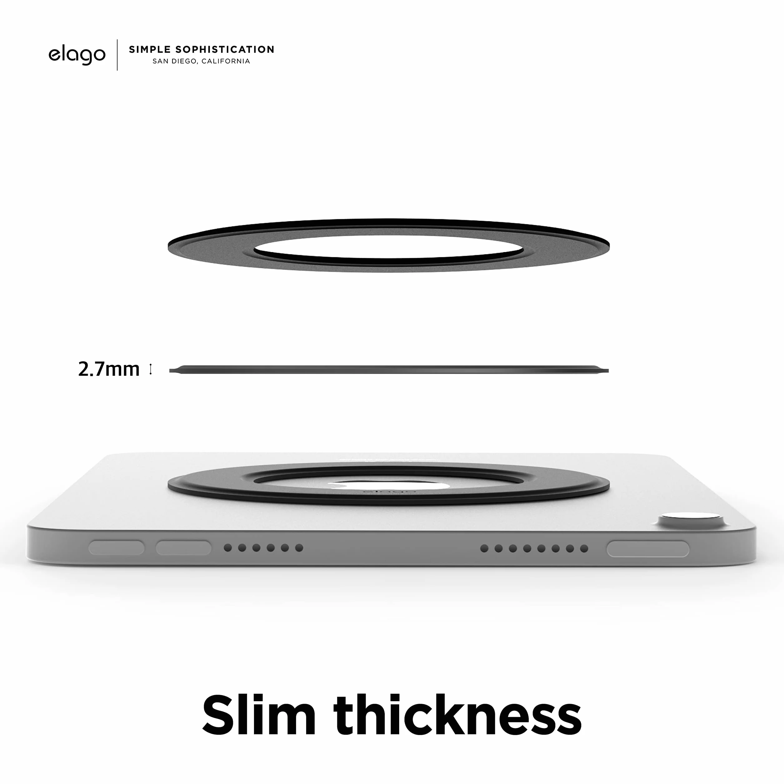 elago Pierścień magnetyczny do iPada i tabletów – naklejka 3M, smukły (2,7 mm), mocna blokada (1,08 kg)