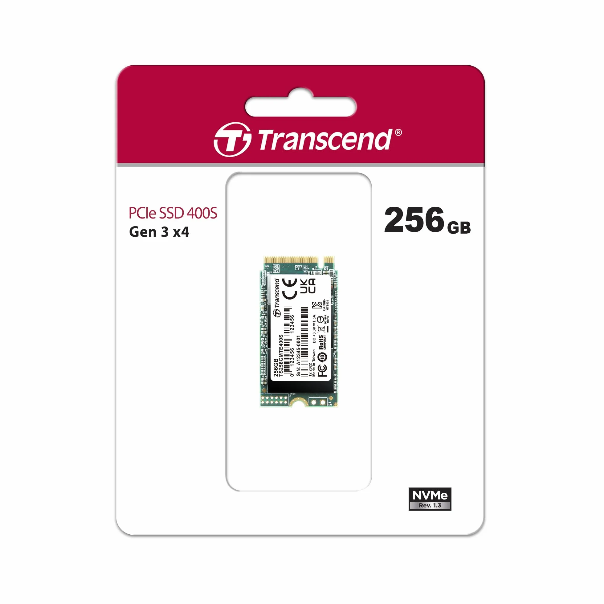 Transcend MTE400S 256 GB NVMe PCIe Gen3 x4 M.2 2242 Internal Solid State Drive (SSD) 3D TLC NAND (TS256GMTE400S)