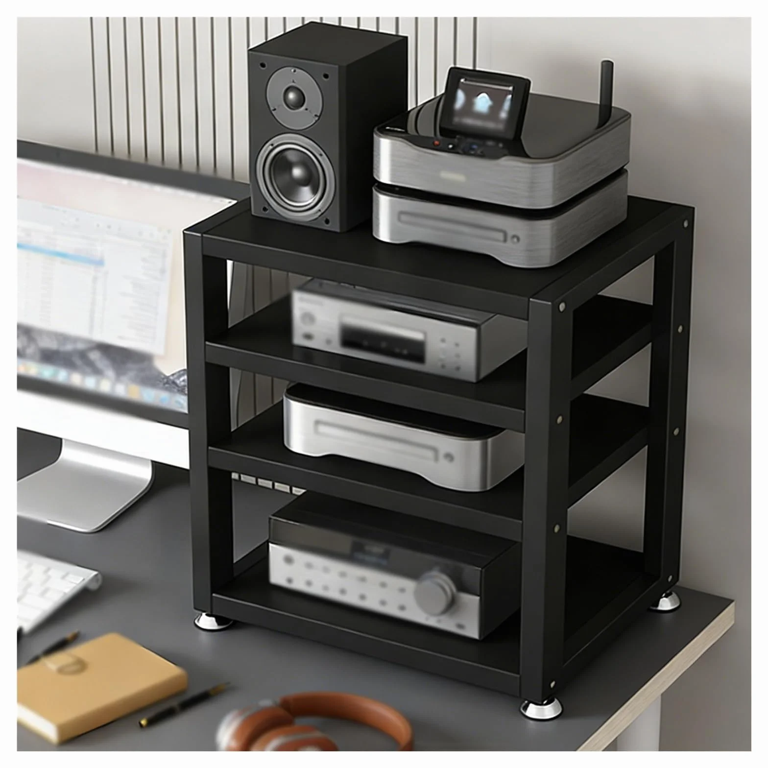 stojak audio hifi Stojaki na sprzęt Hifi, stolik pod telewizor, 4-poziomowa drewniana półka na biurko, szafka na stereo, szafka na głośniki, pionowe stojaki na konsole do gier(#1,W 45CM(17 7/10IN))