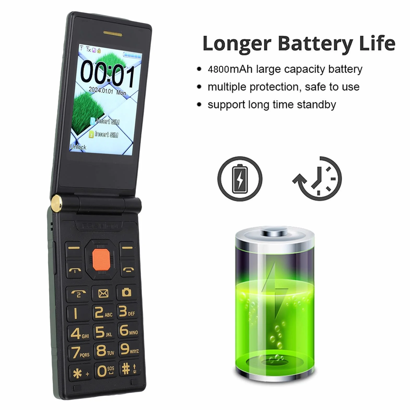 LICAEVEY Odwróć Telefon Komórkowy dla Seniorów, 1,3MP Dual Screen Telefon z podwójną kartą SIM, Odblokowane Telefony z Szybkim Wybieraniem, Jedno Klawisz Latarki 丨 Głośno Głośnik 丨 4800 (GREEN)