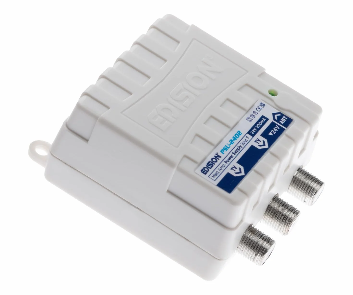 EDISION Zestaw MAK-100: Wzmacniacz anteny telewizyjnej 1UHF, 10-25dB, 107 dBmV, 24 V, do cyfrowej naziemnej DVB-T/T2, z filtrem 5G LTE + zasilaczem 24 V 200 mA F, 2 wyjścia