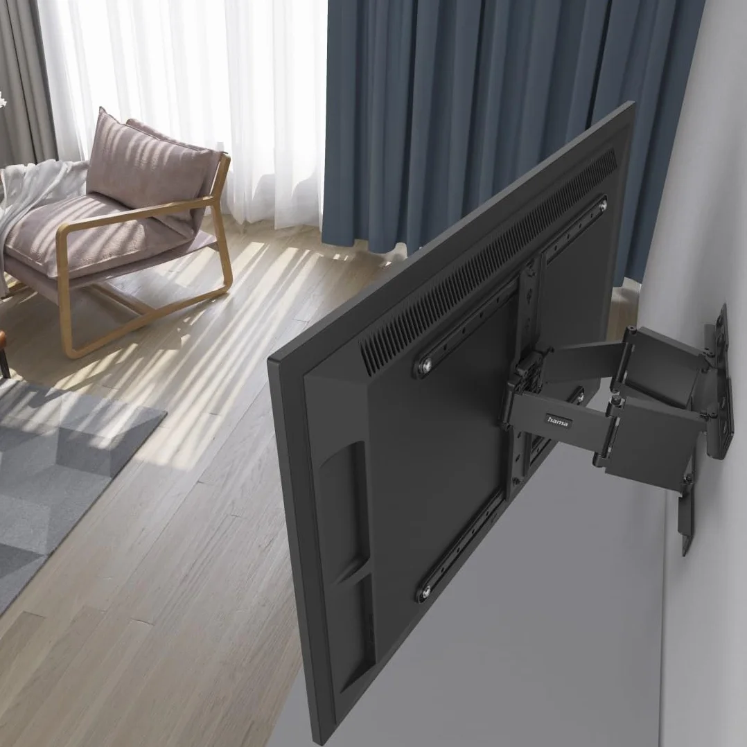 Hama Uchwyt Ścienny do TV LCD/LED, Ruchomy, Fullmotion, Regulacja Kąta Widzenia, System Prowadzenia Kabli, do 90 Cali, VESA 600x400, Czarny