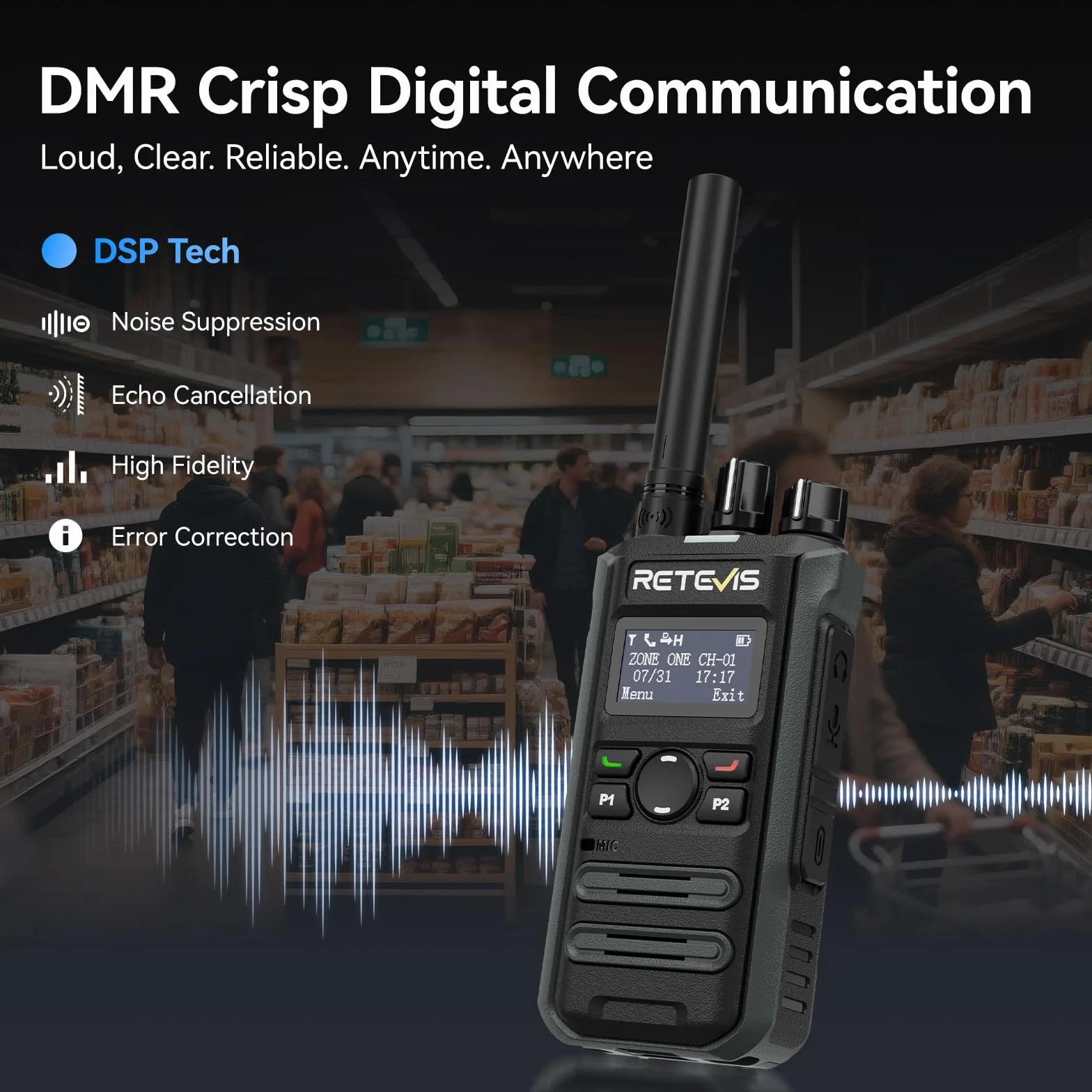 Retevis MateTalk P3 Krótkofalówki DMR Kompatybilne z Radiotelefonami Motorola, Szybkie Ładowanie, Miniaturowe Przenośne Krótkofalówki o Dużym Zasięgu, Ekran LCD, do Hoteli (1 opakowanie)