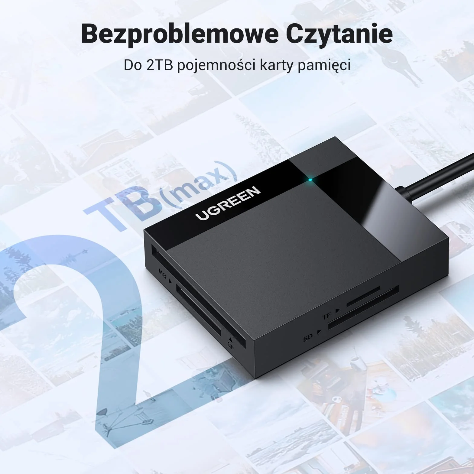 UGREEN USB 3.0 Czytnik Kart 4 w 1 USB 3.0 do Czytnika Kart SD MS TF CF Obsługa 5 Gbps Kompatybilny z Windows XP/Vista/ 10/8.1/8/ 7, Mac OS, Linux.