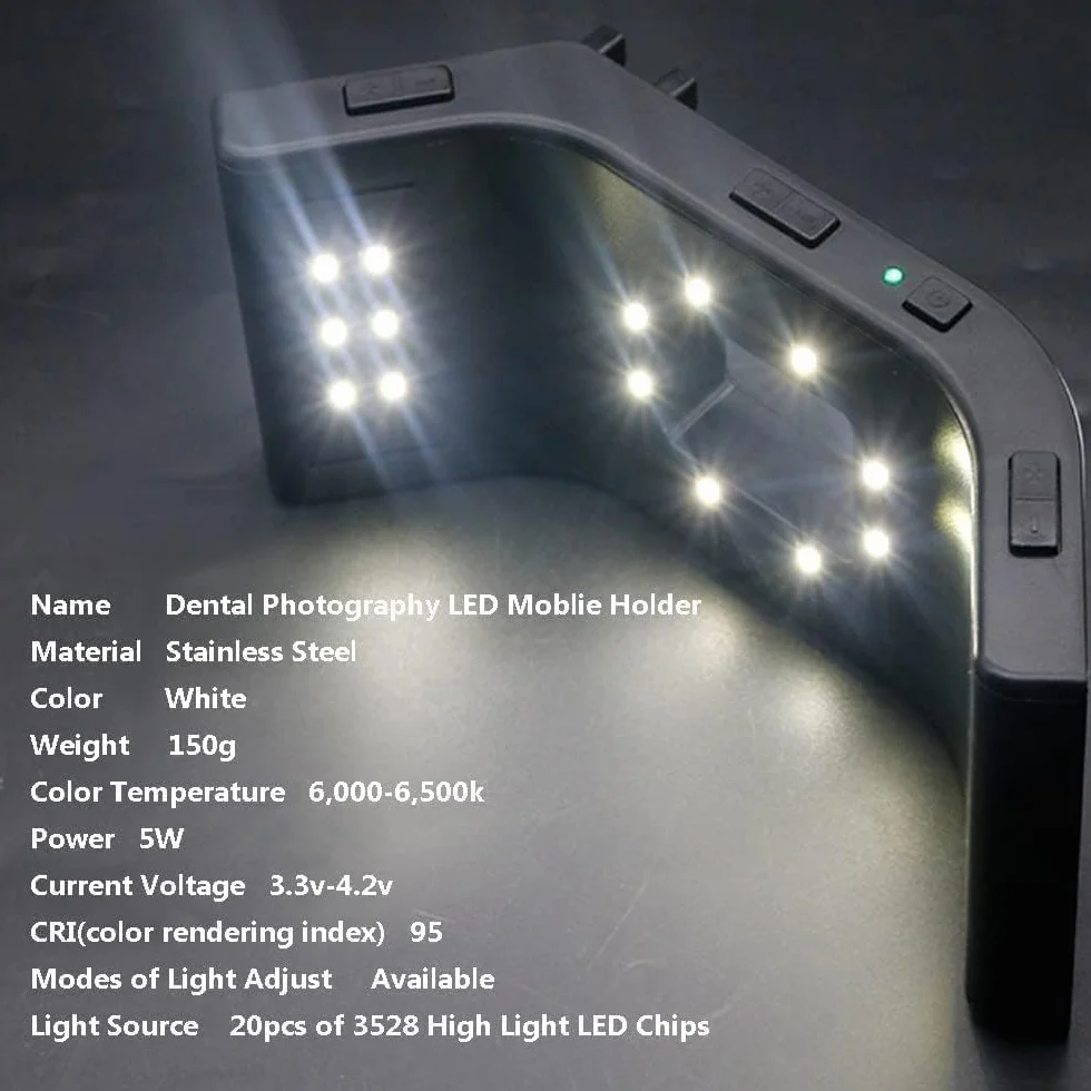 Mobilna lampa błyskowa do fotografii dentystycznej, 6500 K, mobilny uchwyt LED do fotografii stomatologicznej, ustne wyposażenie oświetlenia LED do wypełniania i fotografii mobilnej.