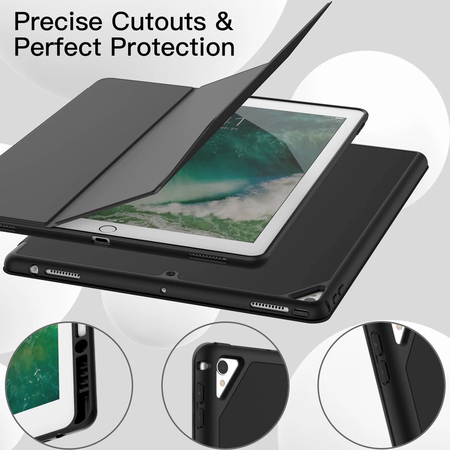 JETech Etui dla iPad Pro 12,9 Cala (Model 2015/2017, 1./2. Generacja) z Uchwytem na Długopis, Szczupły Pokrowiec na Tablet z Miękki Tył z TPU, Automatycznie Budzi/Spać (Czarny)