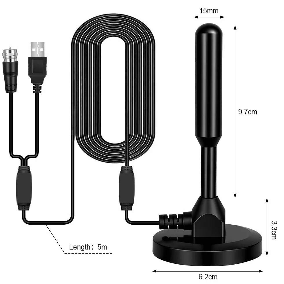 Najnowsza antena HDTV, przenośna antena cyfrowa HD z podstawą magnetyczną, wewnętrzna antena telewizyjna do Smart TV, antena DVB-T/T2, do transmisji Freeview i DAB, kabel koncentryczny 16,5 m