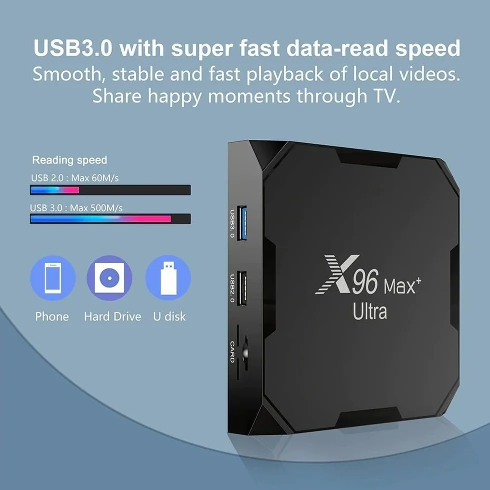 X96 Max Plus Ultra TV Box Android 11 Amlogic S905X4 4 GB 32 GB Obsługa AV1 8K Dual WiFi BT Obsługa klawiatury i8 Czarny