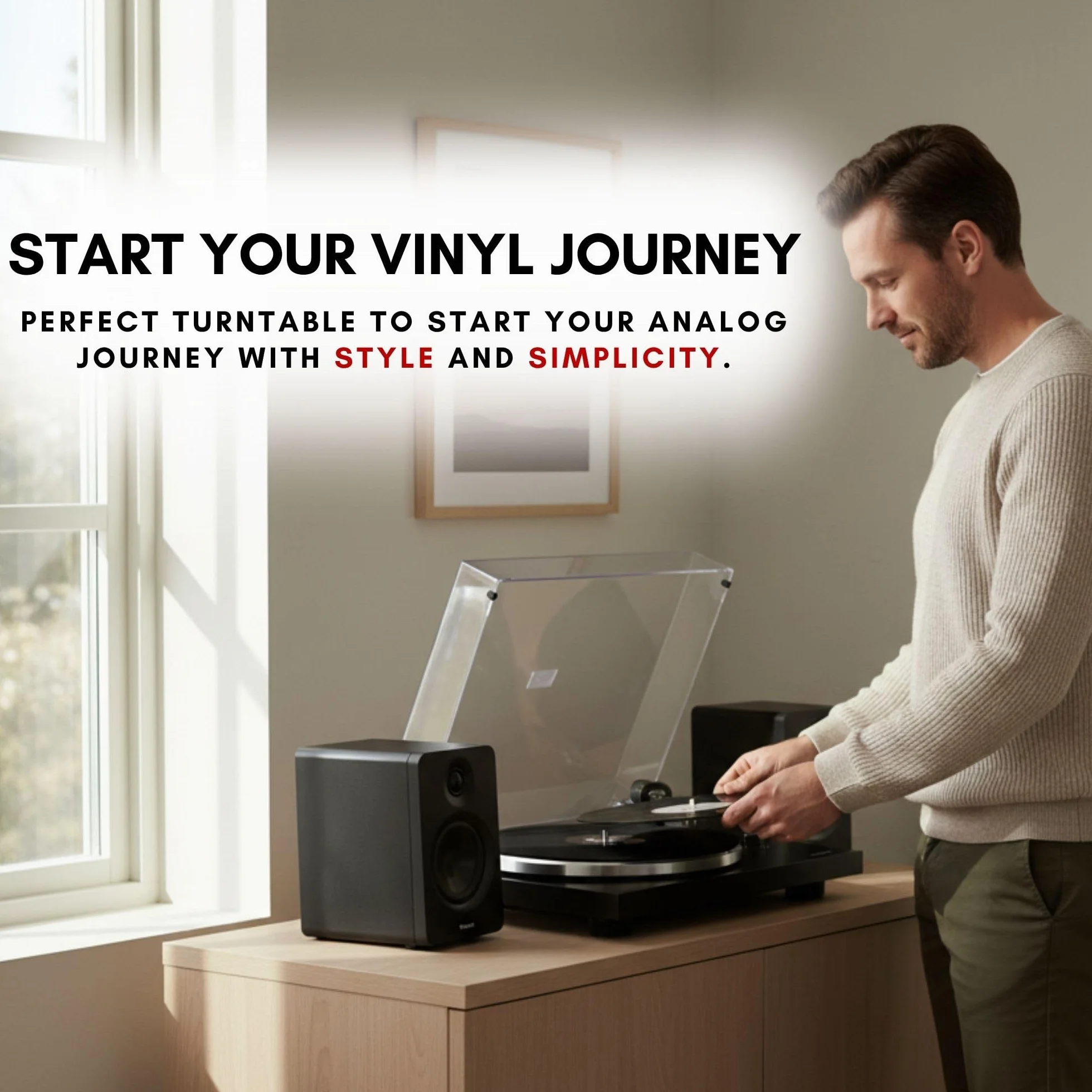 VULKKANO TD10 Gramofon z precyzyjnym ramieniem, zintegrowanym korektorem Phono/Line i eleganckim designem, kompatybilny z 33 i 45-obrotowymi winylami