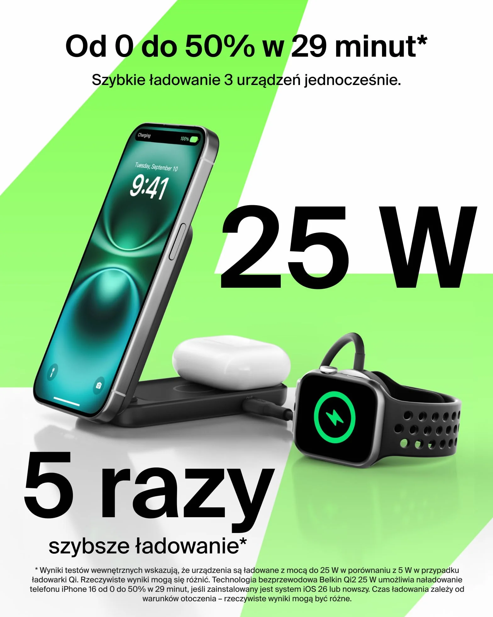 Belkin UltraCharge Qi2 25W Ładowarka Bezprzewodowa 2 W 1, Kompatybilna z MagSafe, Stacja Ładująca do IPhone 16, AirPods, Pixelsnap, Rozkładana Podstawka z Portem USB-C i Zasilaczem 45W, Czarna