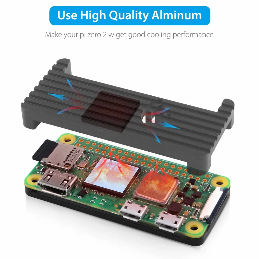 GeeekPi Case Kit dla Raspberry Pi Zero 2 W/Zero W, z RPi Zero 2 W obudową aluminiową, złączem GPIO 20-pinowym, adapterem Micro USB do OTG, kablem HDMI, RPi Zero radiatorem, kablem przełącznika ON/OFF