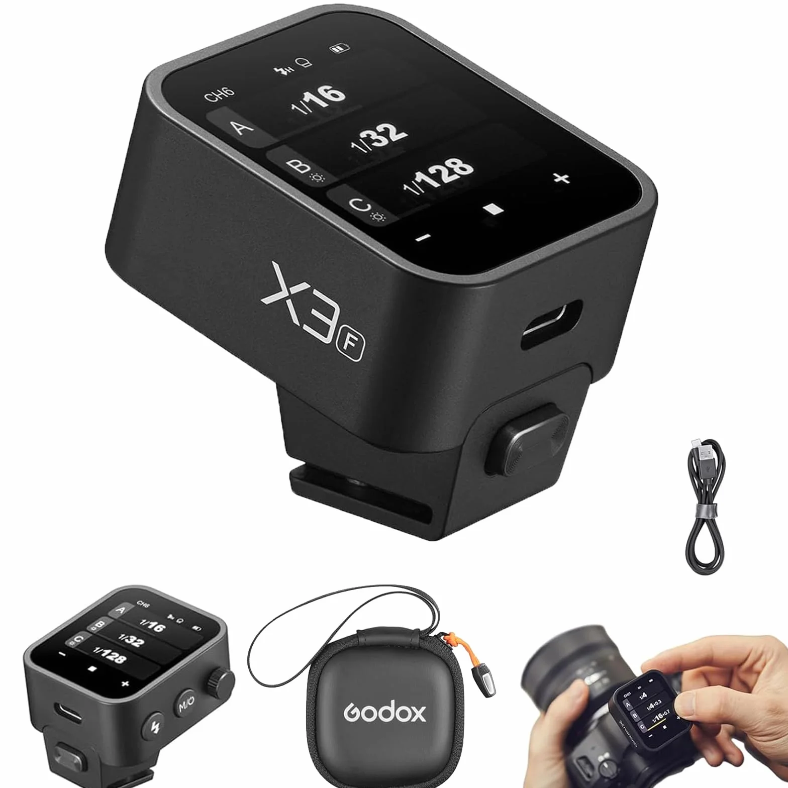Godox X3F X3 F X3-F TTL bezprzewodowy wyzwalacz lampy błyskowej, nadajnik lampy błyskowej z ekranem dotykowym do aparatów Fuji, wbudowana bateria (Godox X2T /Xpro/XProII ulepszona wersja)