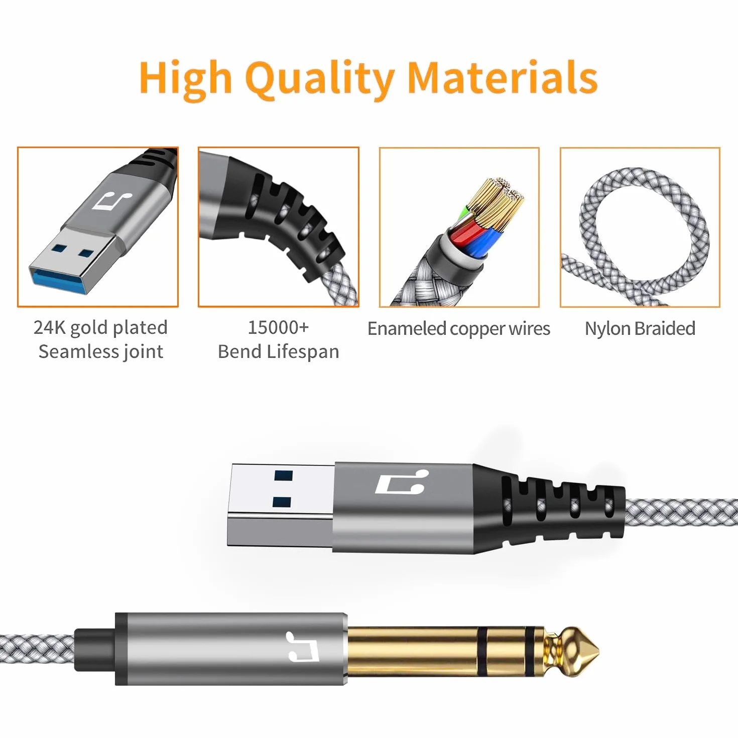 Kabel audio stereo TRS 6,6 FT USB na 1/4 męski, adapter audio USB na 6,35 mm kompatybilny z laptopem, Windows lub PC, wzmacniaczem, głośnikiem, słuchawkami. Uwaga: nie dotyczy nagrywania, ciężarówki