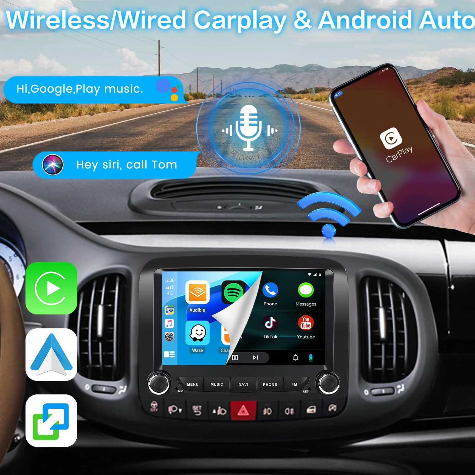 Inefala 2G+64G do Fiata 500L 2013-2017, Android 15, samochodowe stereo z bezprzewodowym CarPlay i Android Auto, 7-calowy ekran dotykowy HD, samochodowe stereo Bluetooth z Wi-Fi, GPS FM/RDS, mikrofonem