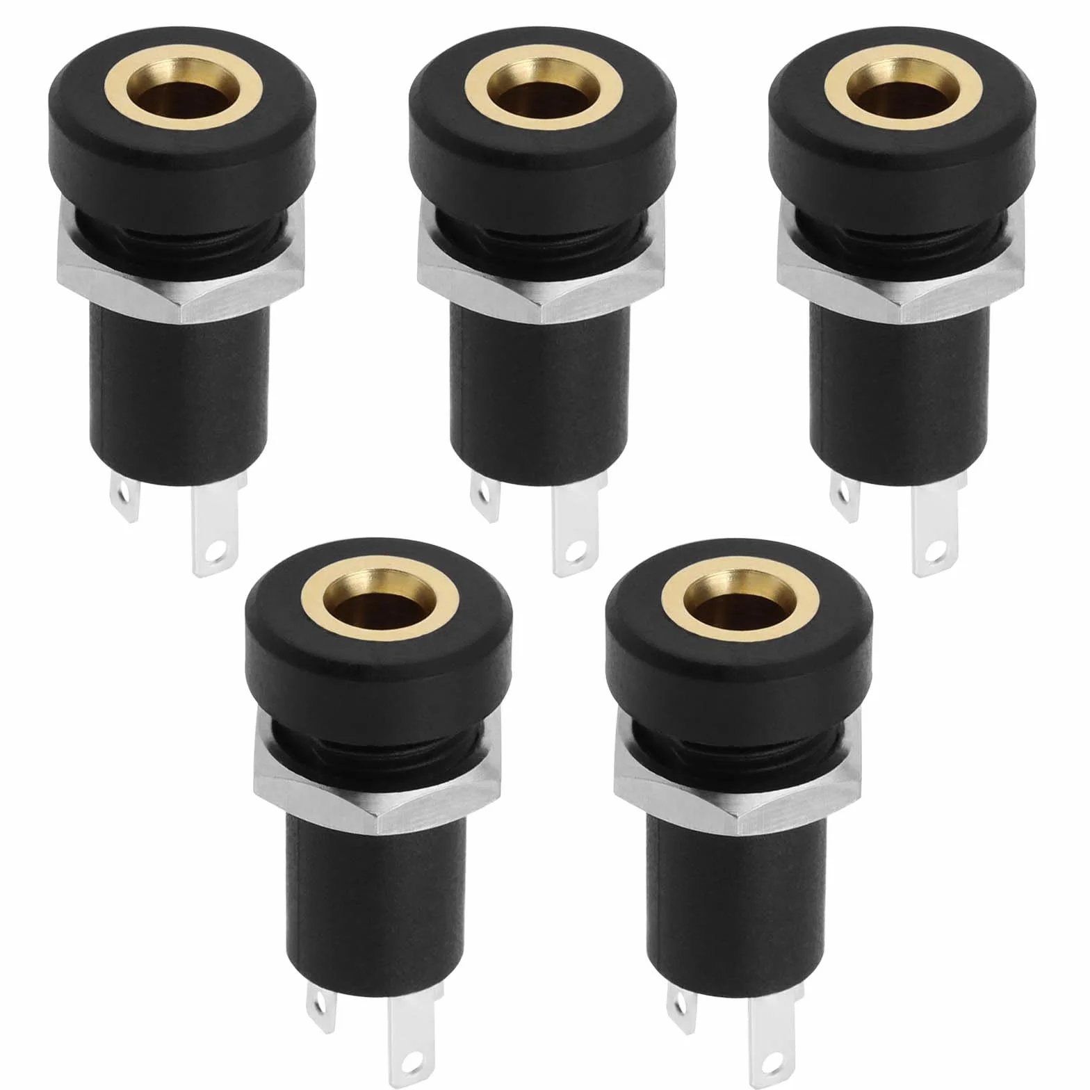 EMSea 5 sztuk 3,5 mm gniazdo audio jack 3 bieguny gniazdo stereo wtyczka jack wtyczka stereo panel lutowania czarny z nakrętką