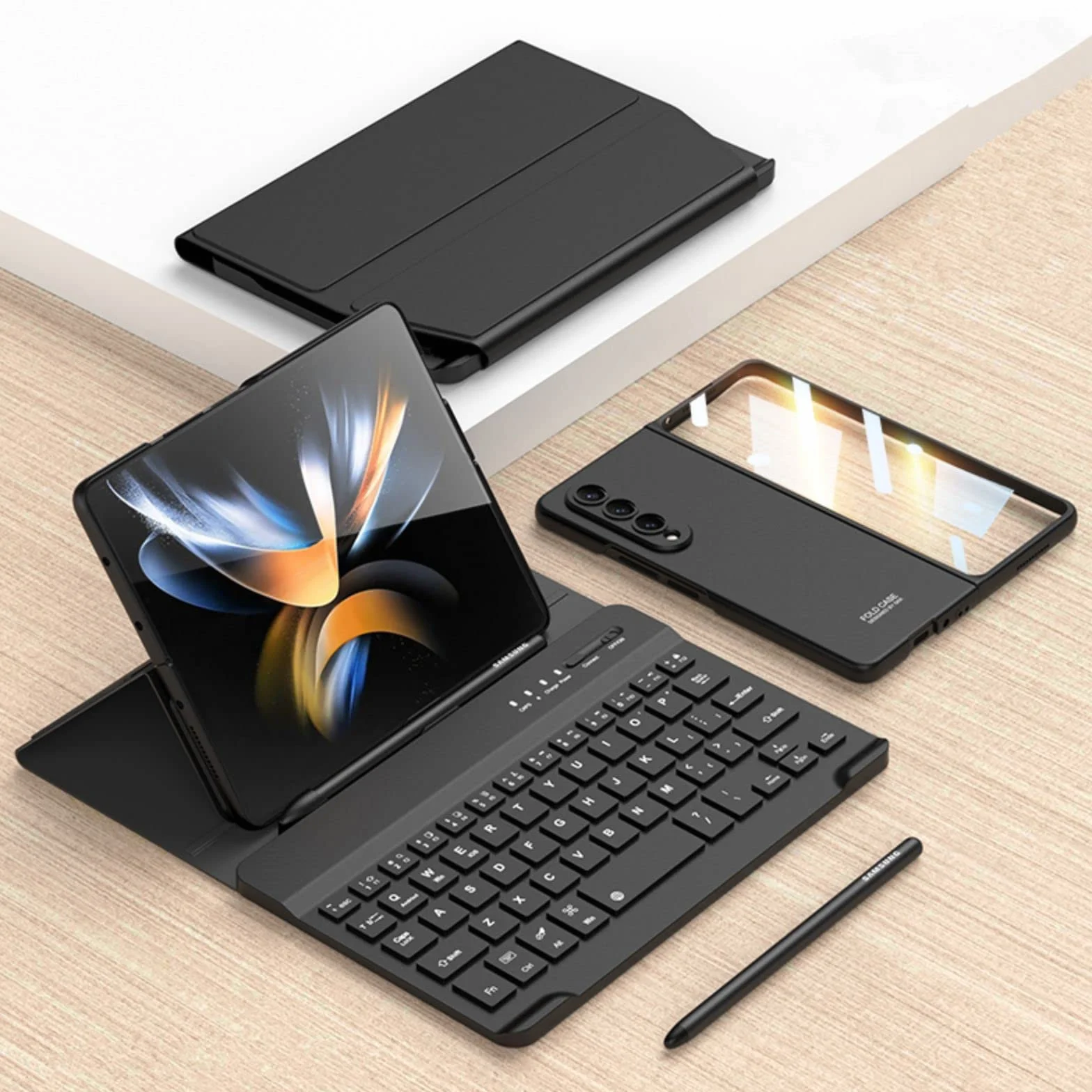 Custodia Magnetyczne etui z klapką, stojak, etui na klawiaturę, gniazdo na długopis, folia szklana do telefonu Samsung Galaxy Z Fold3 5G (12)