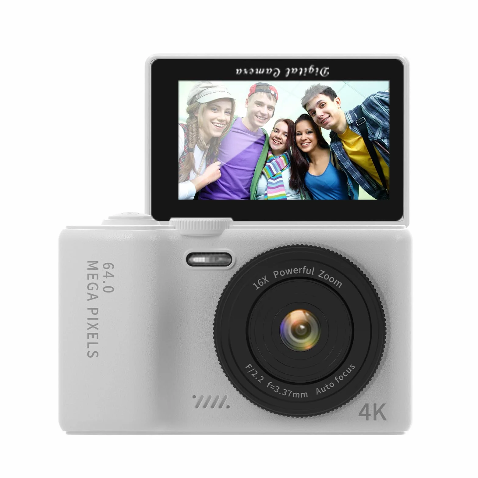 Andoer Aparat cyfrowy 4K z 3-calowym ekranem składanym, WiFi 64 MP, przenośny, kompaktowy aparat z zoomem cyfrowym 16x, karta TF 32 GB, akumulator dla nastolatków, dorosłych, początkujących, wbudowane