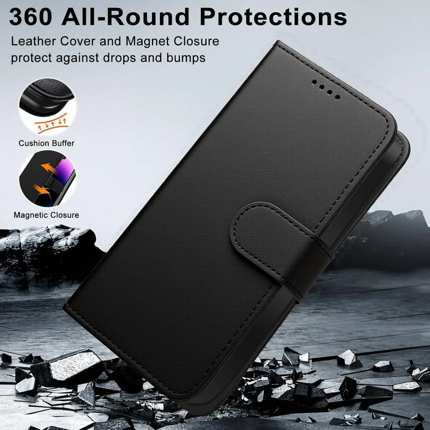 Tawarror Skórzane etui z klapką do Huawei P30 Pro, wielofunkcyjne magnetyczne etui skórzane do P30 Pro ze składanym stojakiem i gniazdami na karty, czarne
