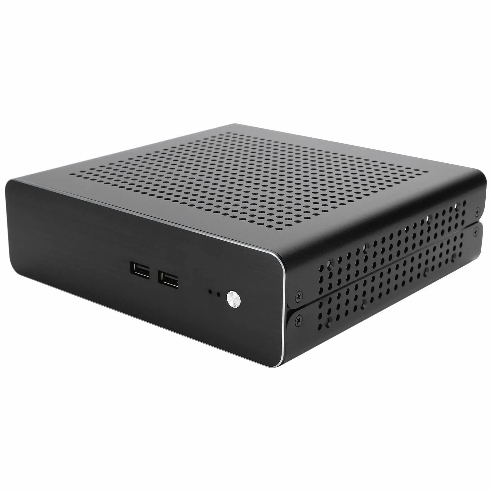 Ejoyous Obudowa Komputera Stacjonarnego W Całości Aluminiowa Obudowa HTPC G60S Mini ITX do Zasilacza DC ATX z 2 Opcjonalnymi Napędami USB 3 i Poziomym Pionowym Uchwytem ściennym do Domowego Biura
