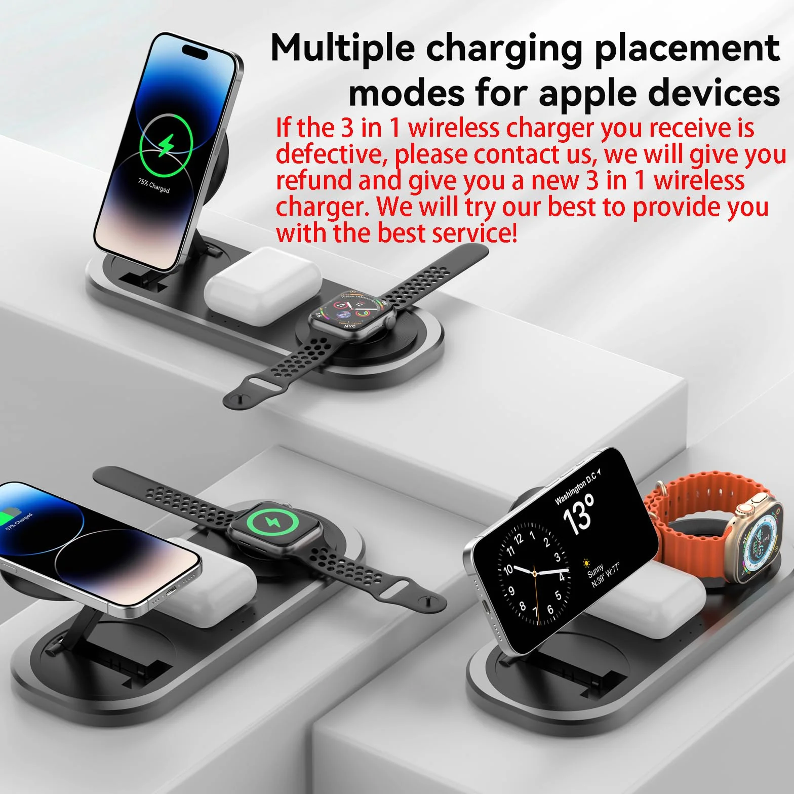 3 w 1 bezprzewodowa ładowarka do iPhone'a składana stacja ładująca Magsafe dla iPhone 15/14/13/12/Pro Max/Pro/Mini/Plus, do Apple Watch 9/8/7/SE/6/5/4/3/2/1/Ultra2/Ultra, do AirPods pro/2/3