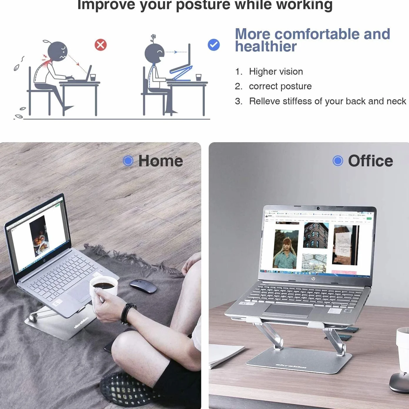 Stojak na laptopa Biurkowa podstawka na laptopa, podstawka pod laptopa EPN z otworami wentylacyjnymi do podnoszenia laptopa, regulowany ergonomiczny uchwyt na biurko z antypoślizgowym silikonem i hacz