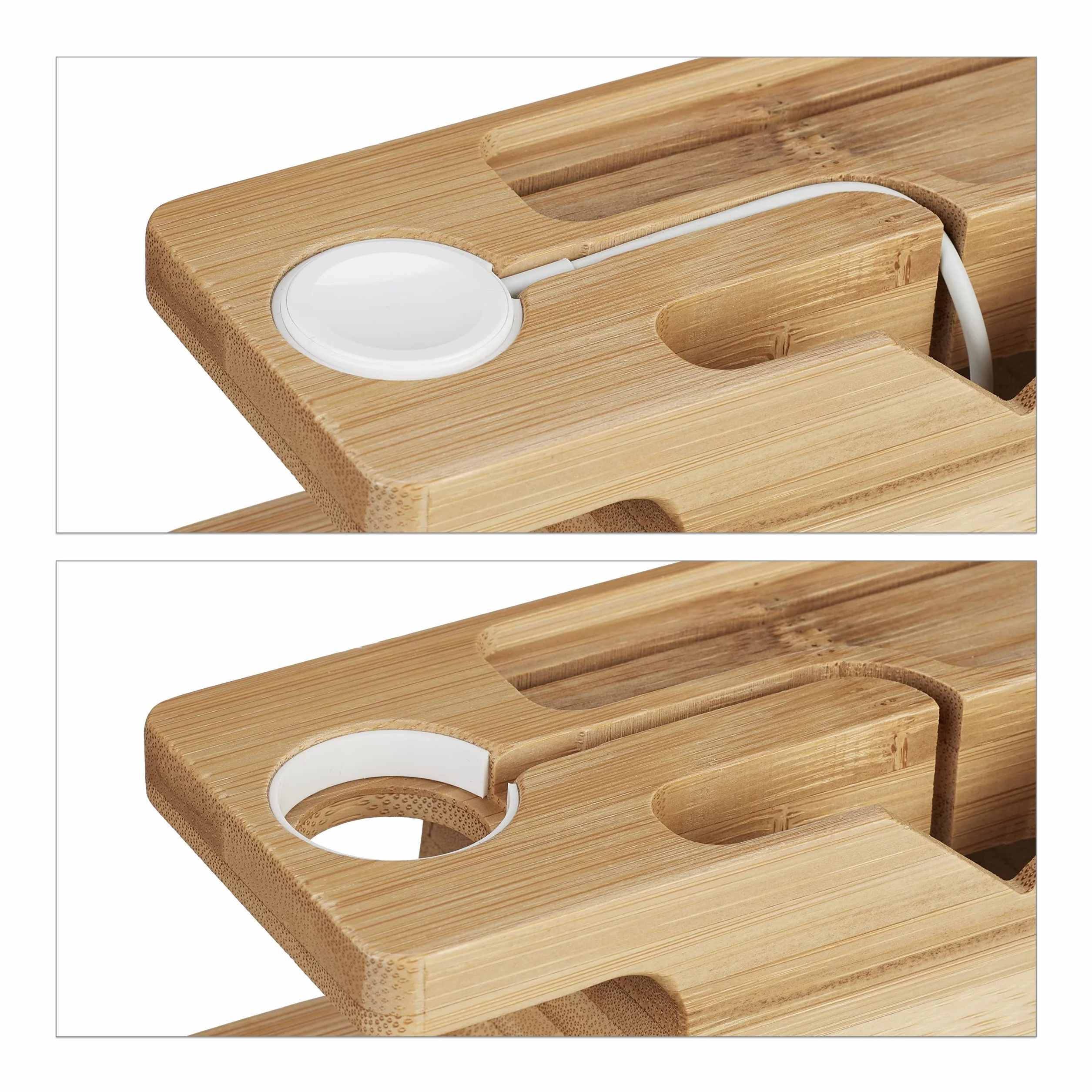 Relaxdays Stacja ładująca do Apple Watch i iPhone, bambus, 6 x 14 x 6,5 cm, stojak na telefon i zegarek