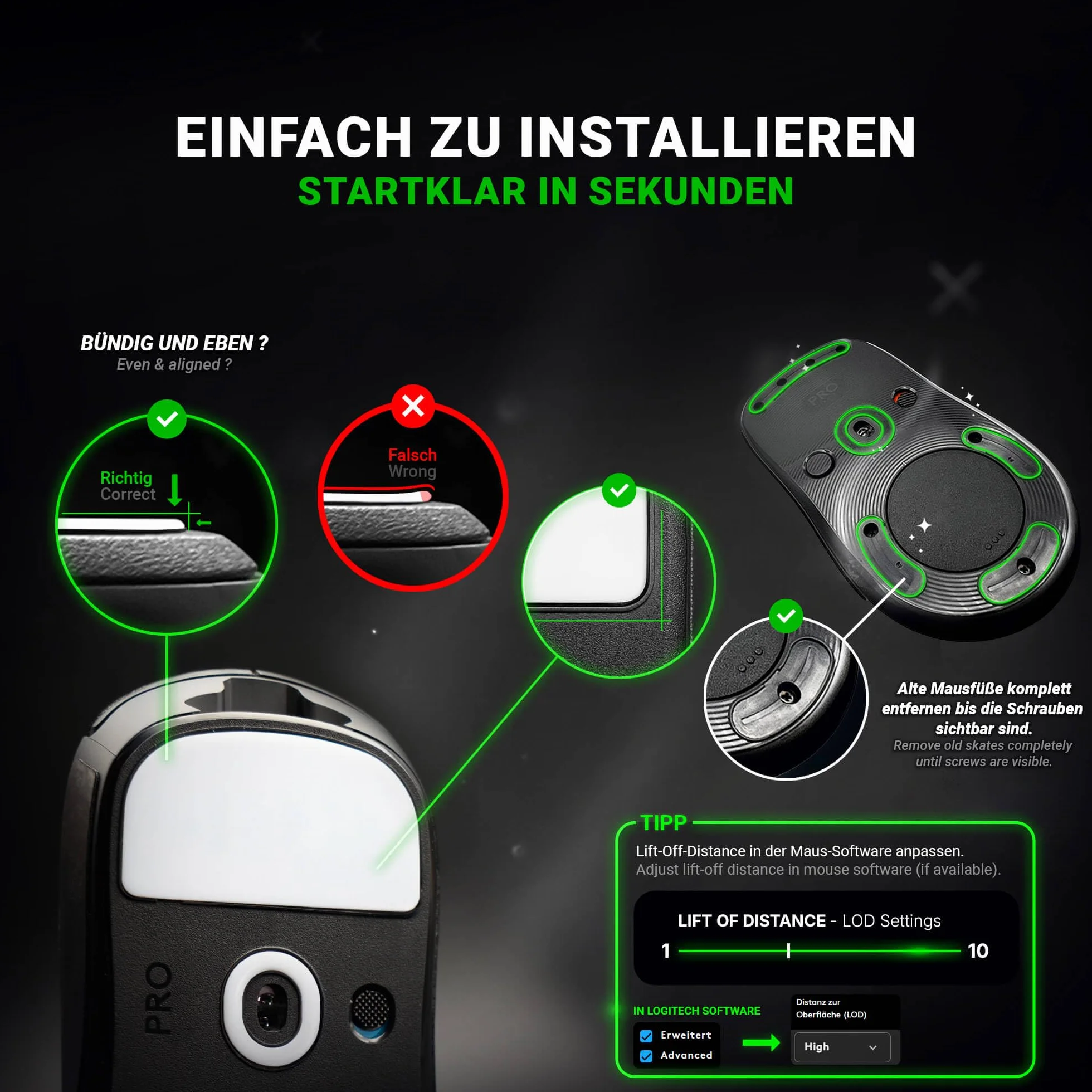 SensoryBoost DPS Glides (zestaw 2 szt.) kompatybilny z Logitech MX Master 3s, 3 – bardzo szybkie, zaokrąglone, trwałe – wymienne nóżki do myszy, PTFE, wrotki – mysz gamingowa
