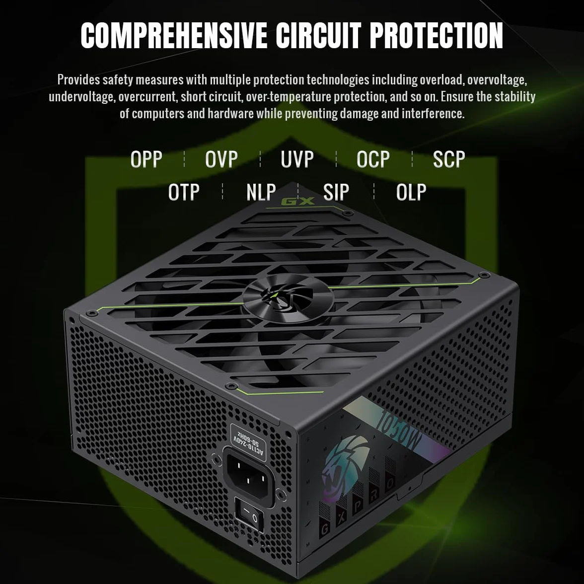 GAMEMAX GXPRO 1050G Zasilacz PC 1050W, W pełni modułowy, Zgodny z ATX 3.1 i PCIe 5.1, 80 Plus Platinum, Dołączony kabel 12V-2×6, Kondensatory japońskie 105°C, Gwarancja 10 lat