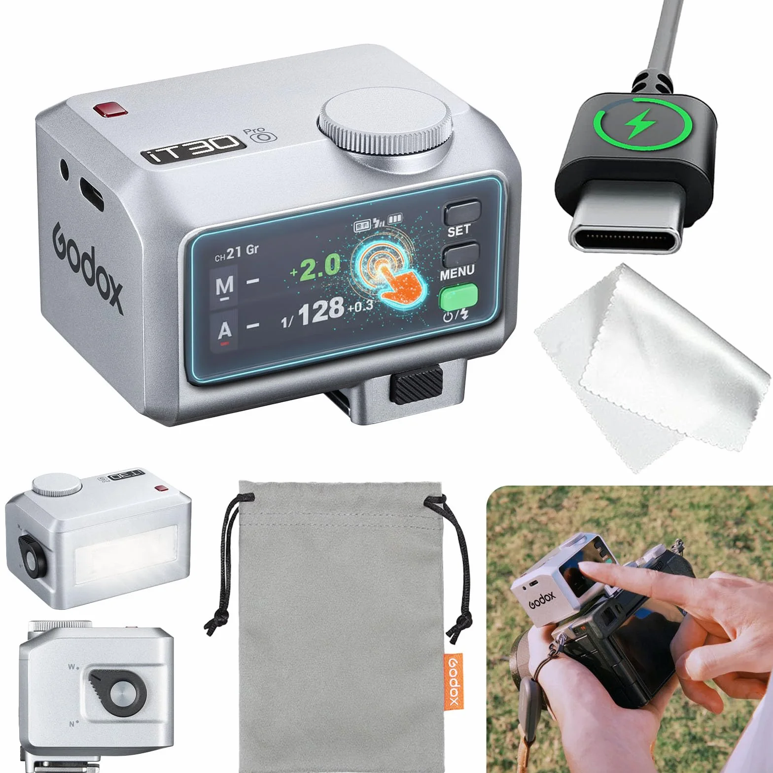 Godox iT30Pro O TTL Mini lampa błyskowa, iT30 Pro O bezprzewodowa lampa błyskowa 2.4G HSS 1/8000 s TTL, z ekranem dotykowym i USB-C, kompatybilna z Olympus i Panasonic E-M1, PEN-F, GH4, GX85 itp.