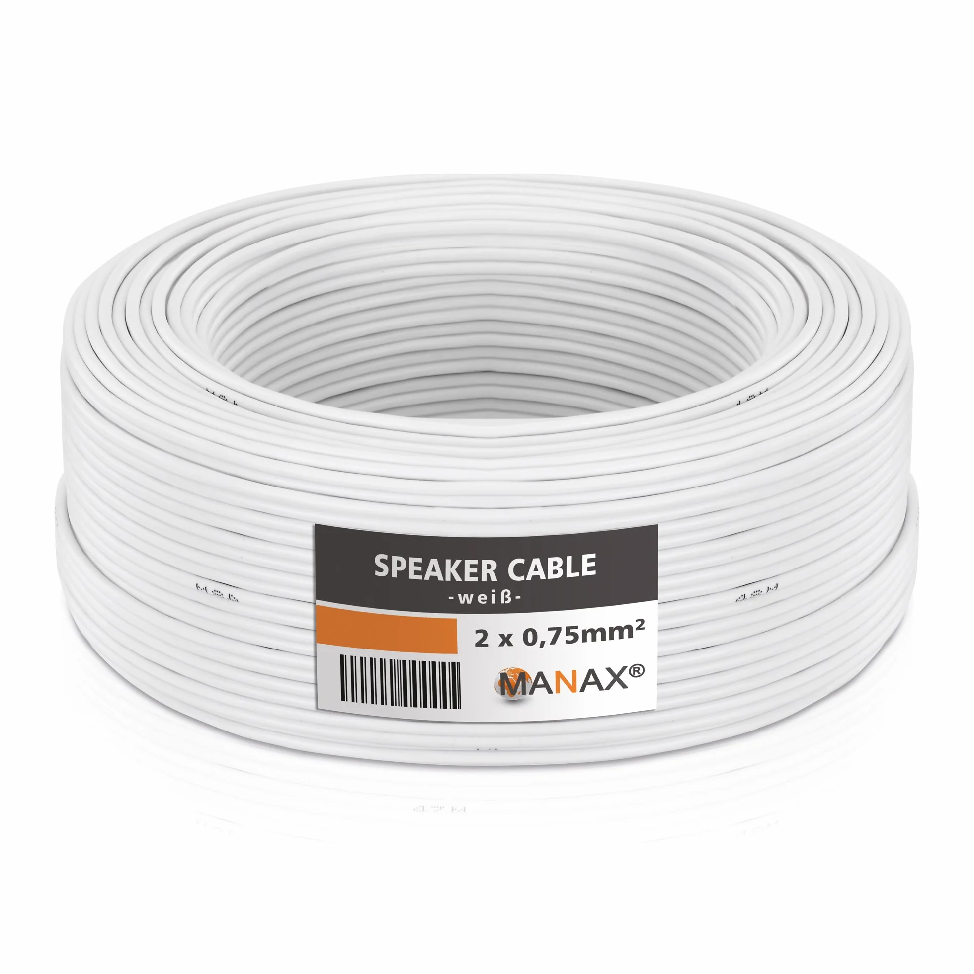 MANAX® Przewód podwójny 25 m, 2 x 0,75 mm², biały kabel 2-żyłowy (25 m 0,75 mm² - 1 pierścień, biały)