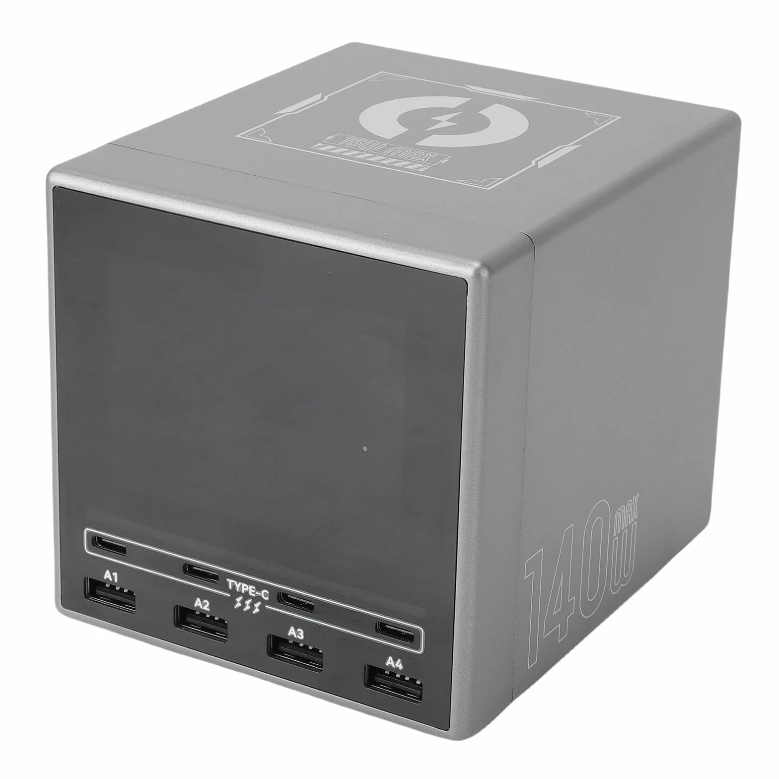 Cocoarm Bezprzewodowa Stacja ładująca USB 140 W, PC ABS USB A C PD Hub ładujący z Kolorowym Wyświetlaczem, 8-portowe Szybkie ładowanie, Podkładka Bezprzewodowa 15 W, na Biurko, W Biurze, W Domu, W