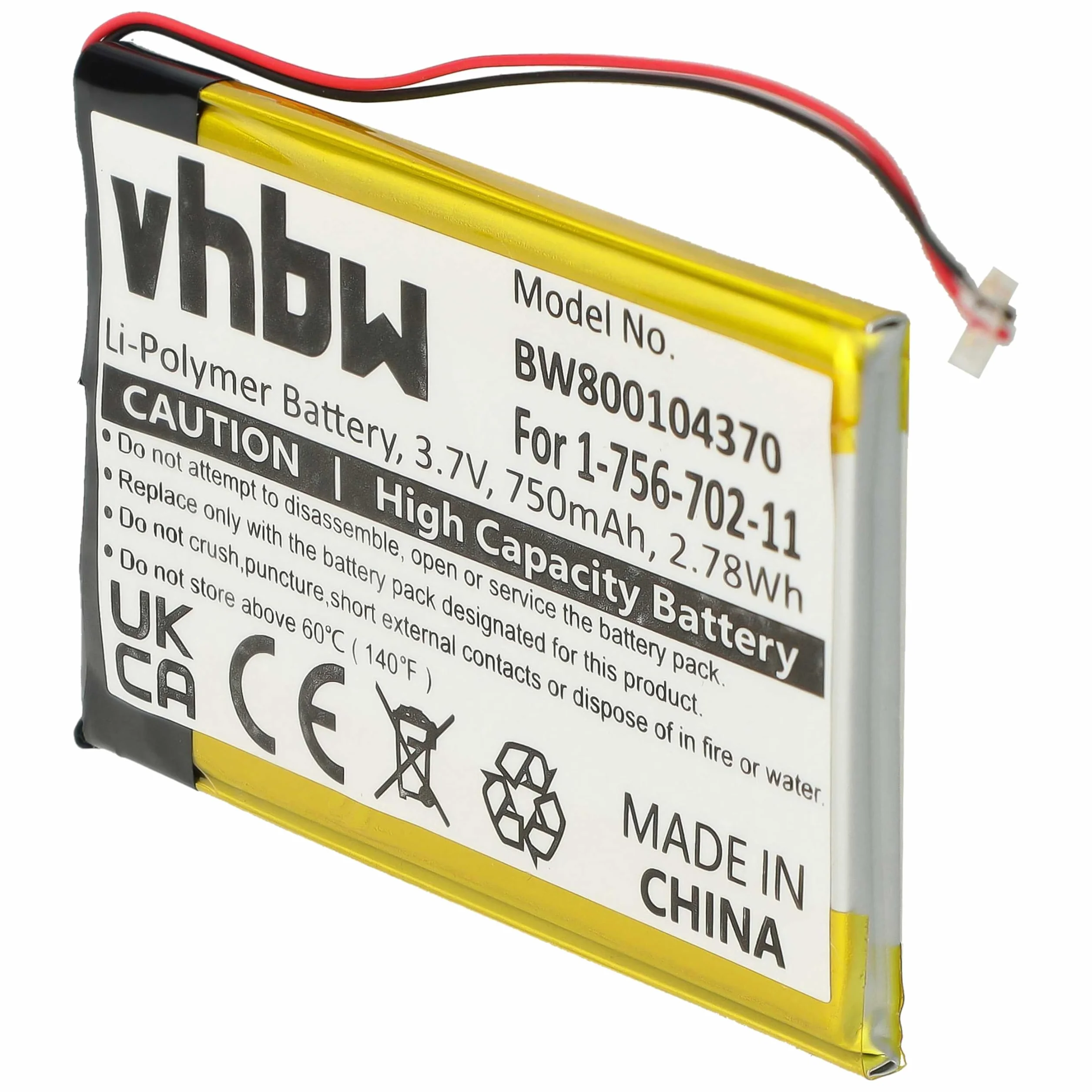 vhbw Bateria kompatybilna z Sony NWZ-A828, NWZ-A828KBLK, NWZ-A829, NWZ-A829BLK, NWZ-A845 odtwarzacz MP3 (750 mAh, 3,7 V, litowo-jonowy)