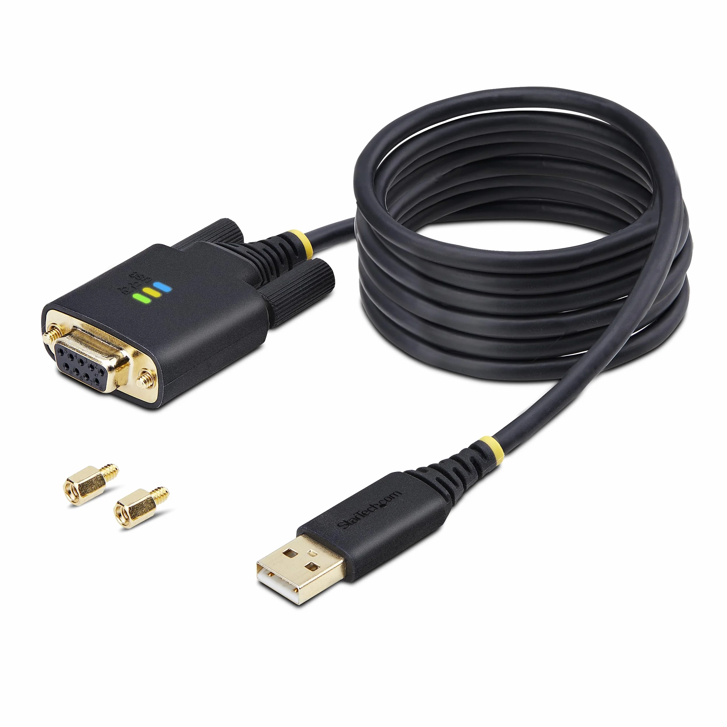 StarTech.com 2 m kabel adaptera szeregowego modemu USB na zerowy, przechowywanie COM, FTDI, USB-A do RS232, wymienne śruby/nakrętki DB9