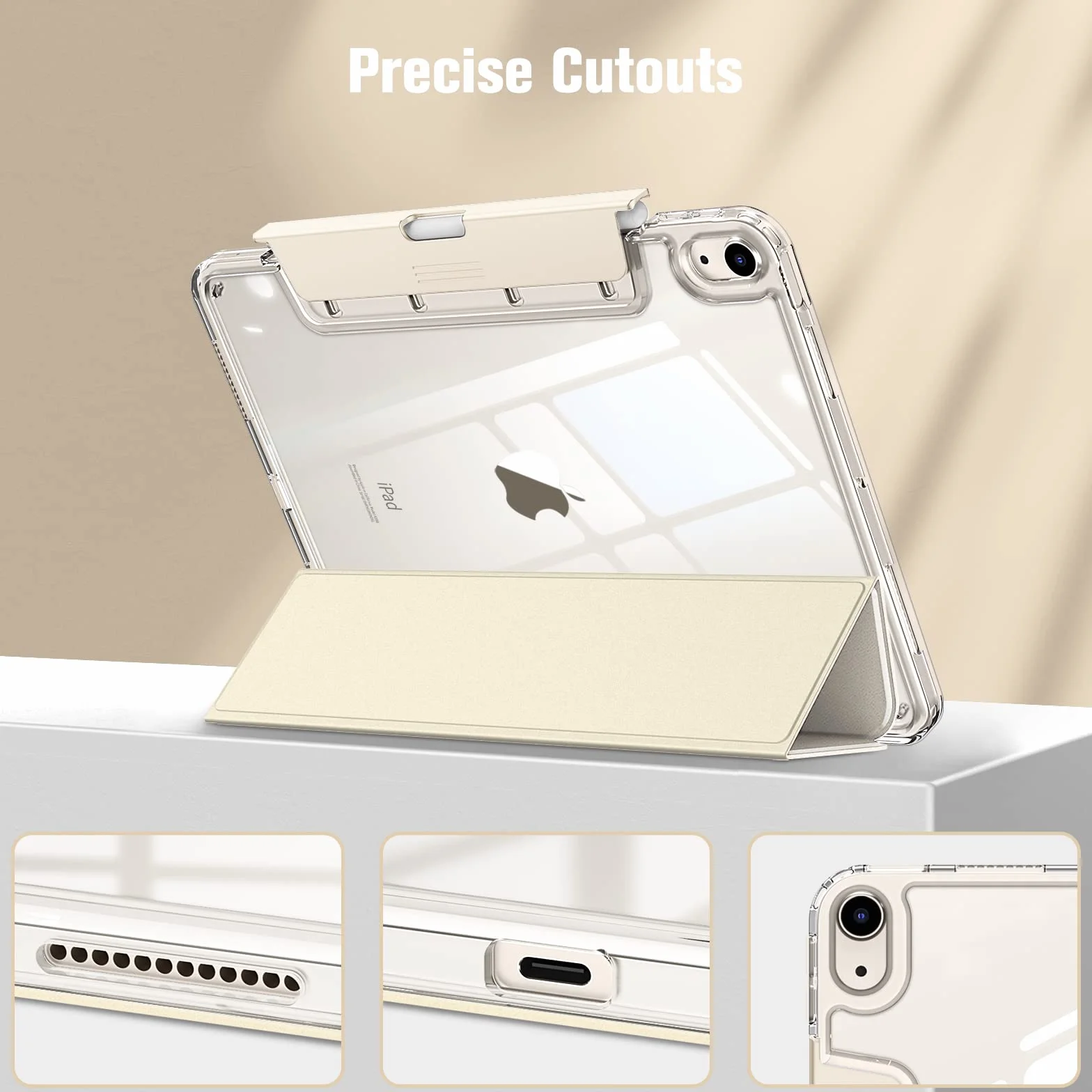 Fintie Etui na iPad Air 11 cali M2 (2024), iPad Air 5. generacji (2022) / iPad Air 4. generacji 10,9 cala, krystalicznie czysta tylna strona z dyskretnym, chowanym uchwytem na długopis, Starlight