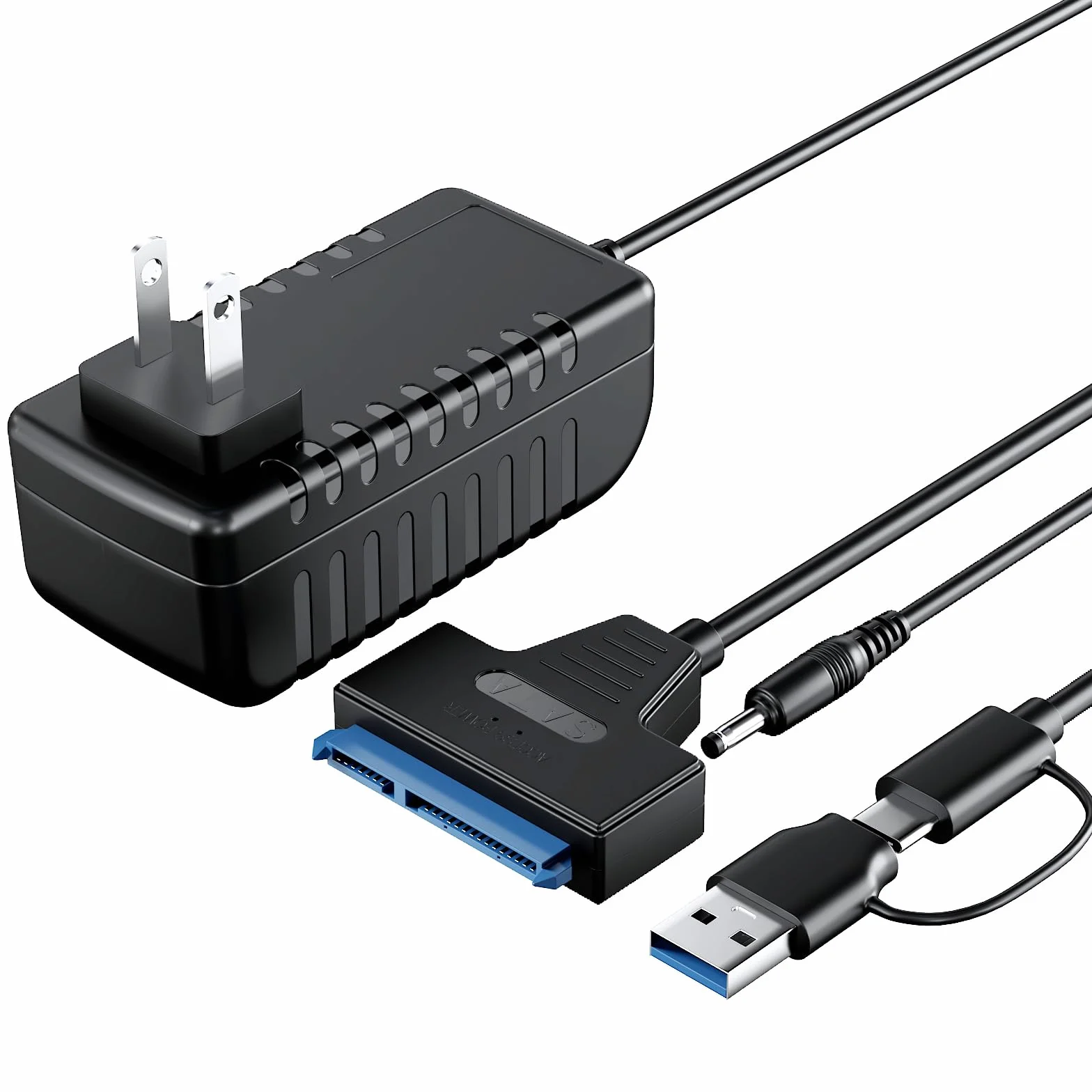 Kabel adaptera SATA na USB 3.0 i USB C do czytnika dysków twardych SSD/HDD 3,5 cala, zewnętrzny konwerter do transferu danych SSD/HDD z zasilaczem 12 V/2 A
