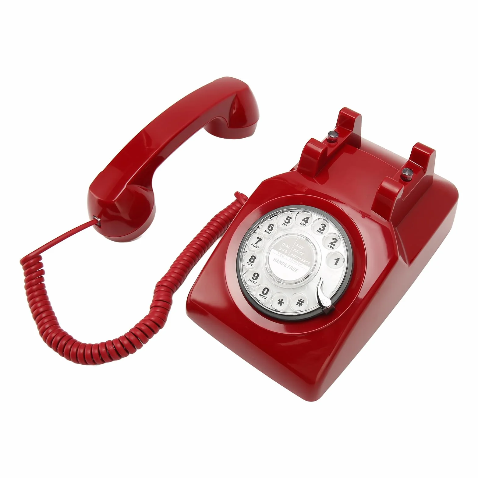 Telefon Stacjonarny w Stylu Retro, Telefon Stacjonarny w Stylu Retro, Staromodny Przewodowy z Mechanicznym Głośnikiem Dzwonka do Domowego Biura w Hotelu (czerwony)